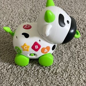Interactive Green and White Cow Toy